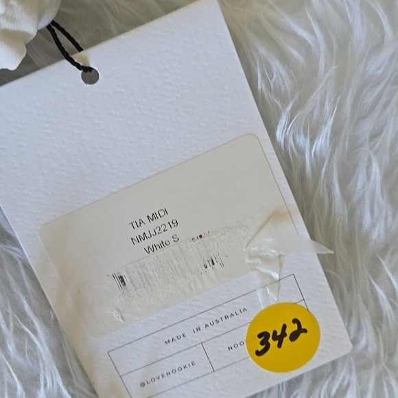 Nookie Tia Midi Dress White Strapless Ruched Gold Chain Cutout‎ Size S - Picture 5 of 9